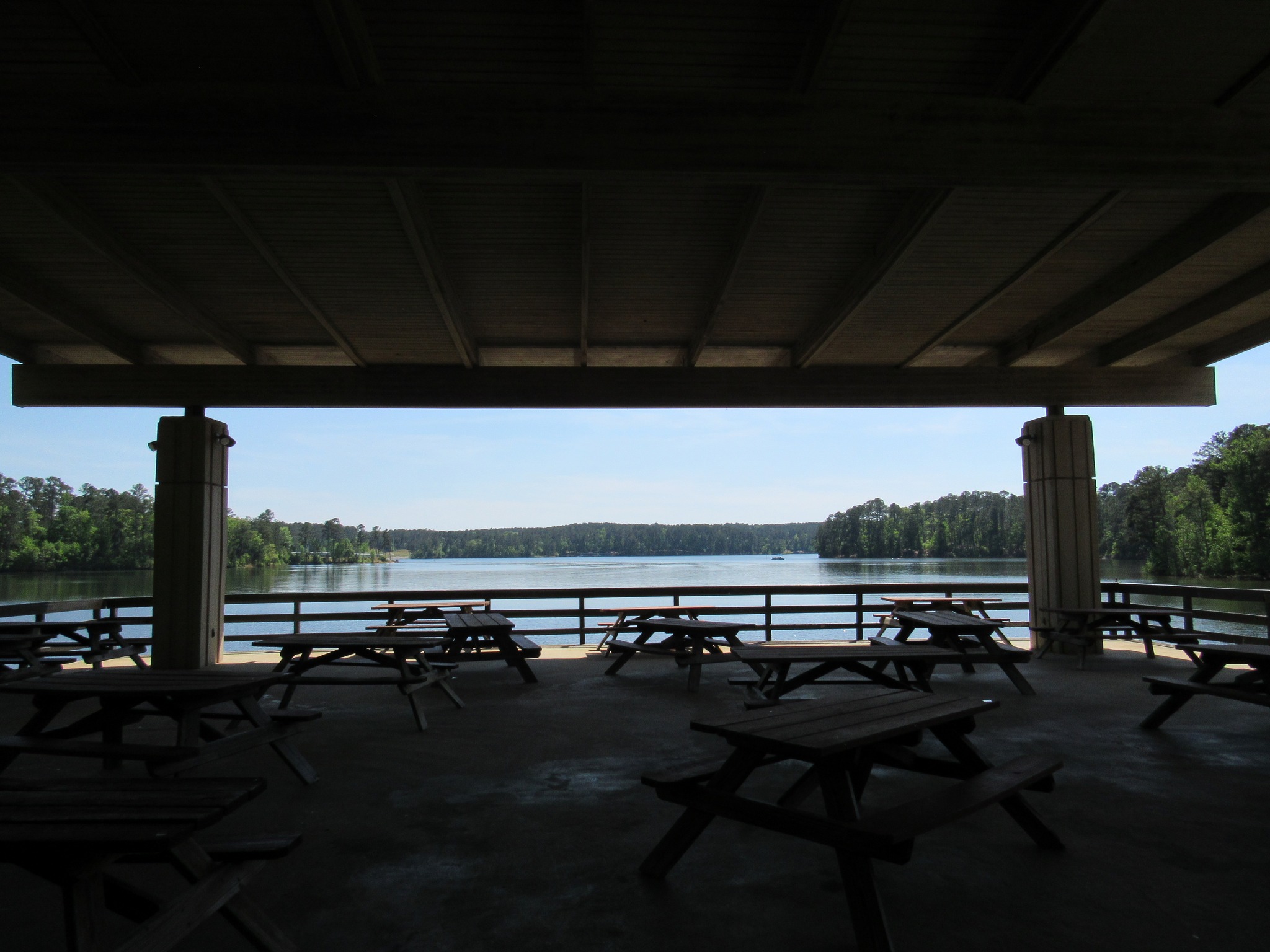Lake Thurmond viewed through the lakeside pavilion at Baker Creek State Park