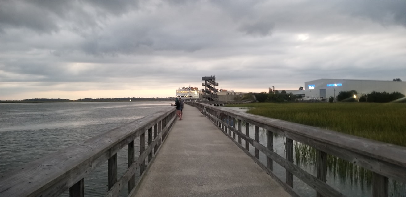 Port Royal boardwalk and Battery Creek at dusk