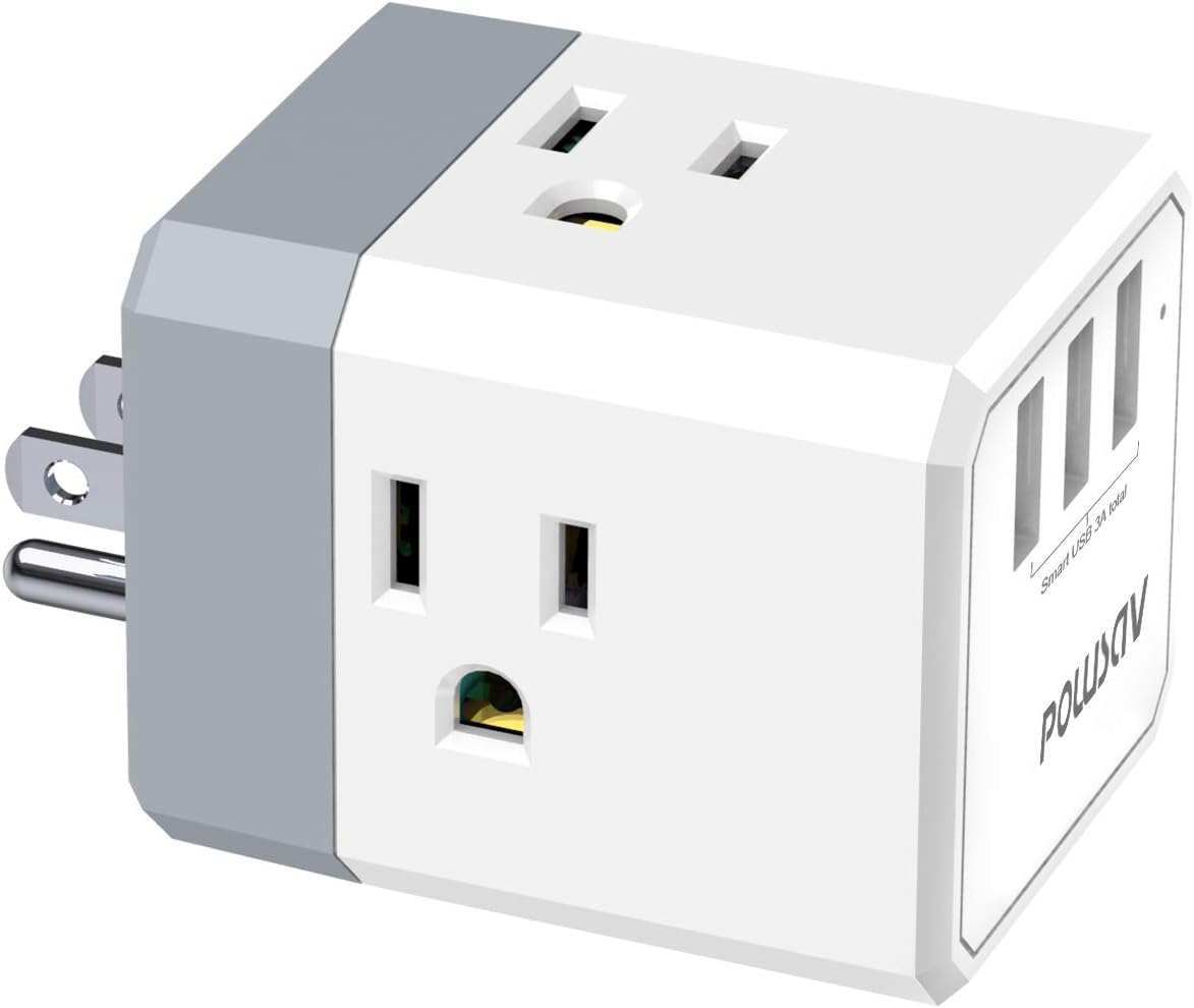 3-outlet wall charger with USB ports for travel