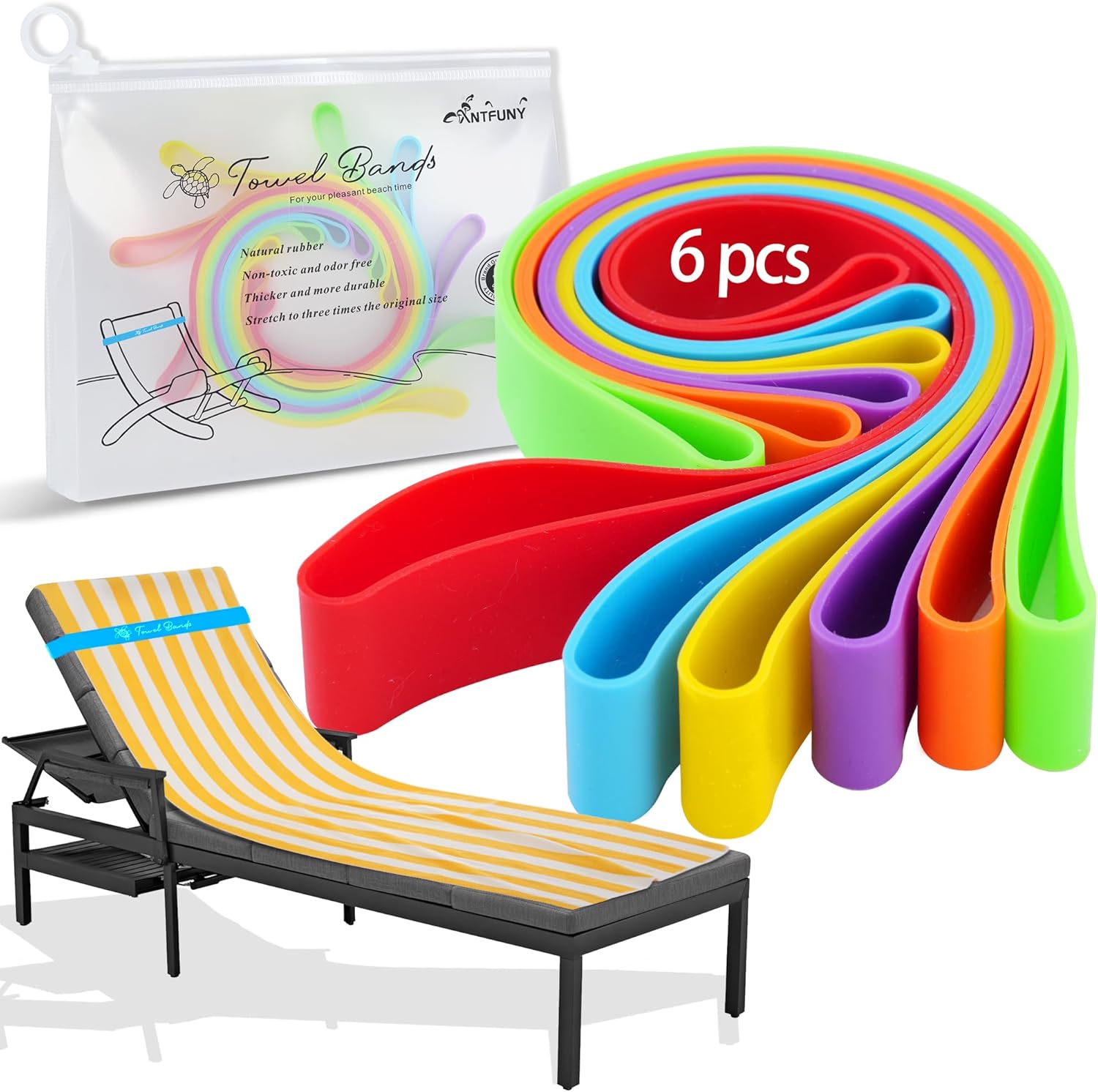 Colorful towel bands for deck chairs on cruises