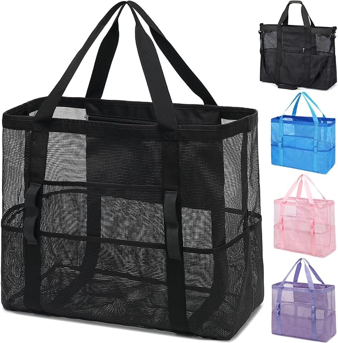 Mesh beach bag with zipper pocket for cruises