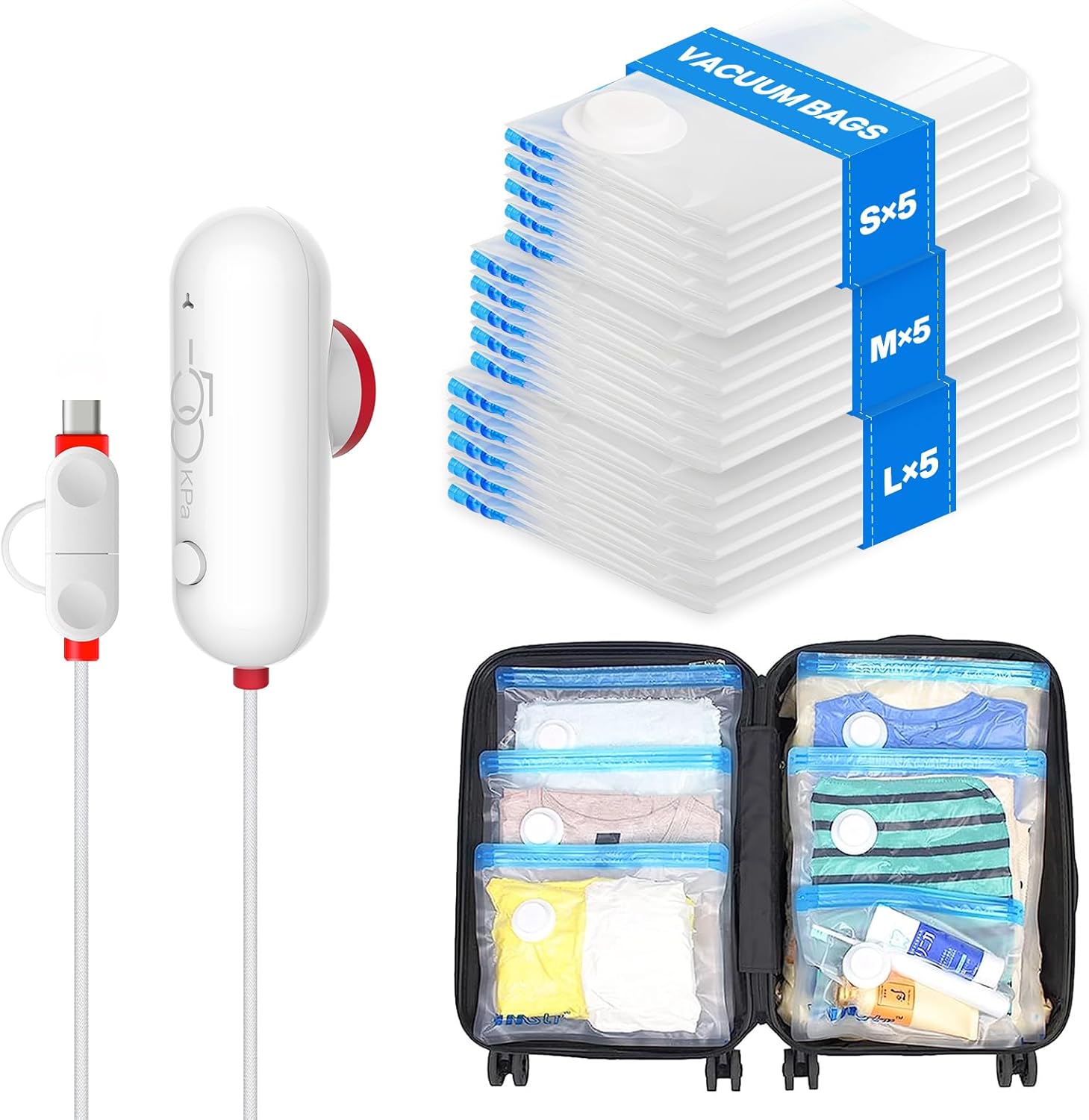 Travel vacuum storage bags for cruise packing