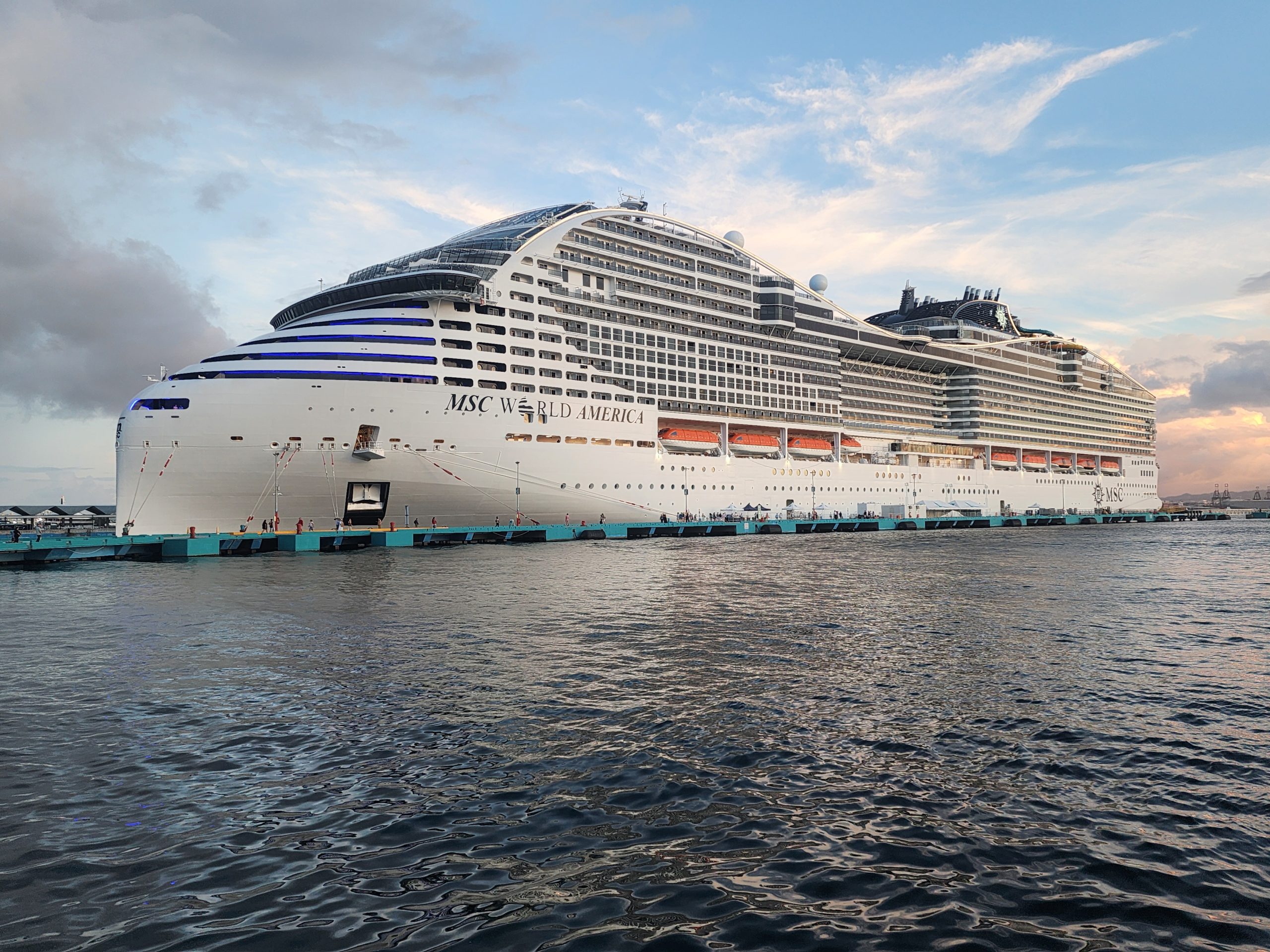 MSC World America at sunset
