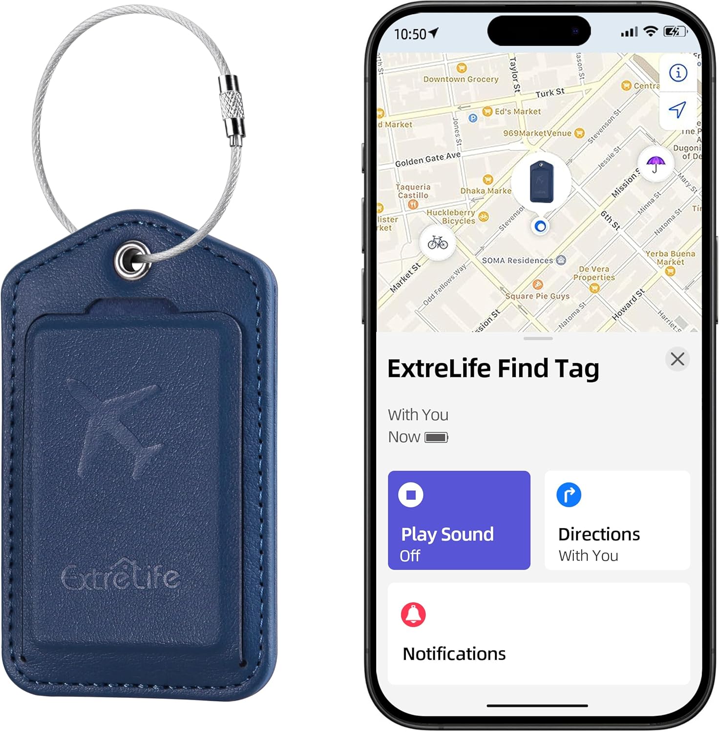 Leather luggage tag compatible with Apple Find My tracker