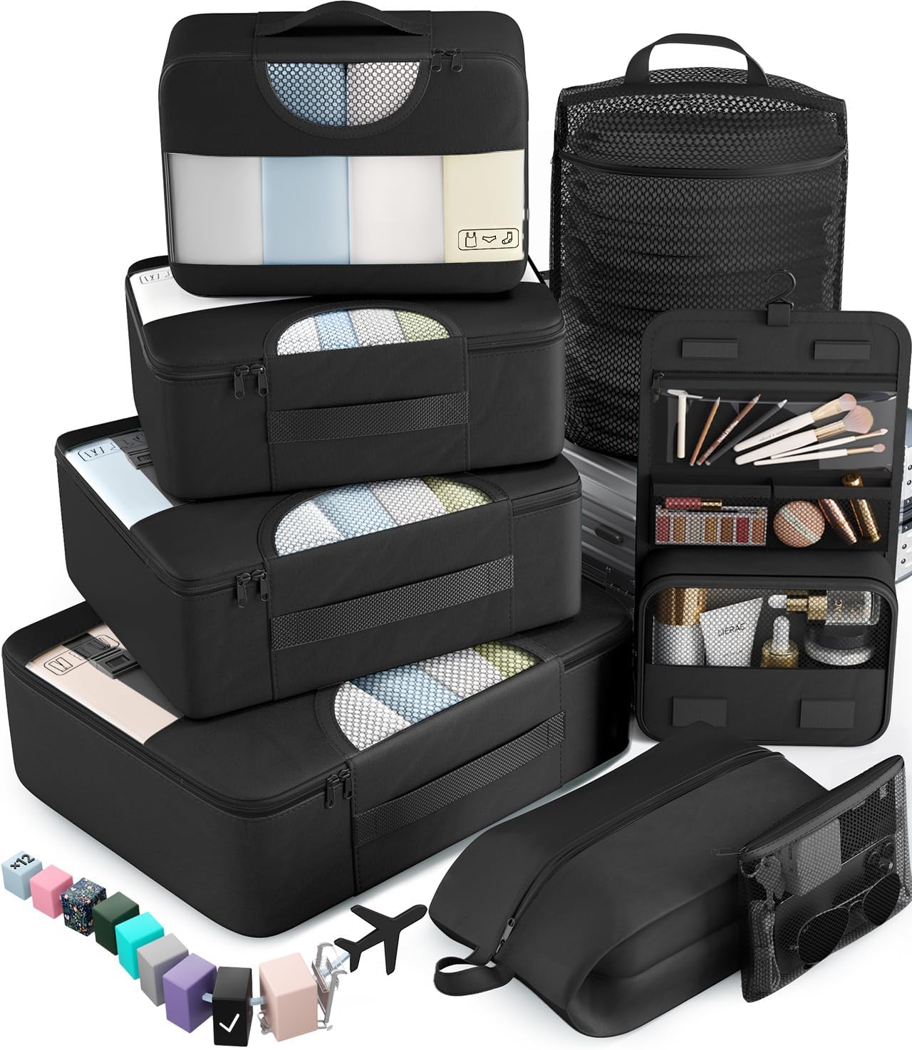 Packing cubes set for suitcases and cruise packing