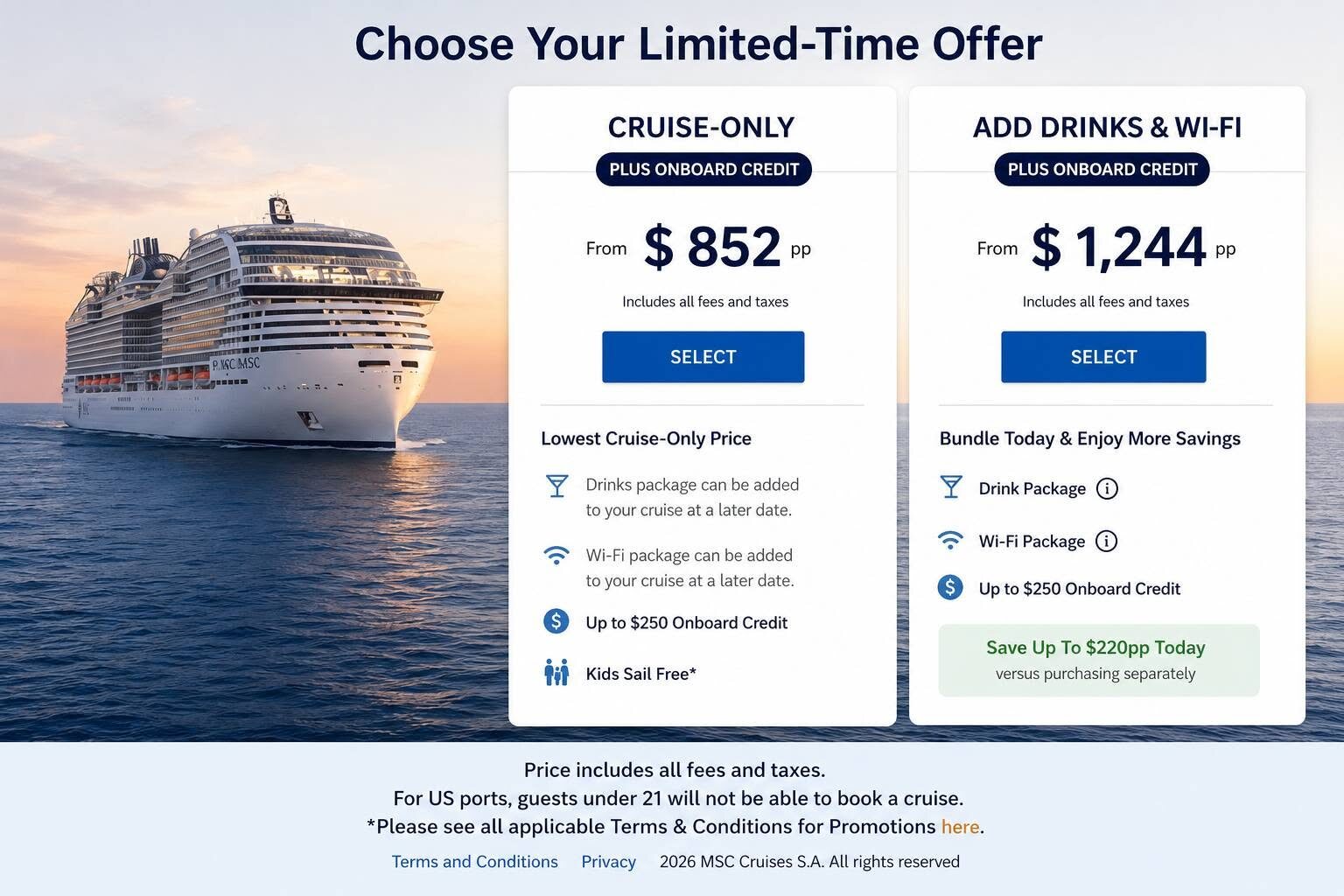 MSC World Atlantic CTB group sailing offer